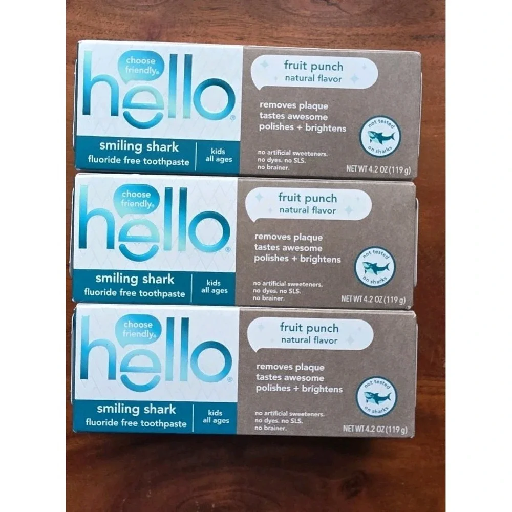 hello Kids Smiling Shark Fluoride Free Toothpaste‎ Fruit Punch 4.2oz 3 Pack